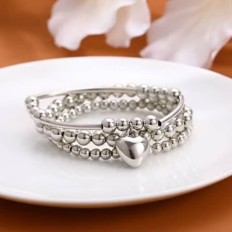 MULTI BALL CHAIN SILVER STRETCHABLE BRACELET | 40B5206