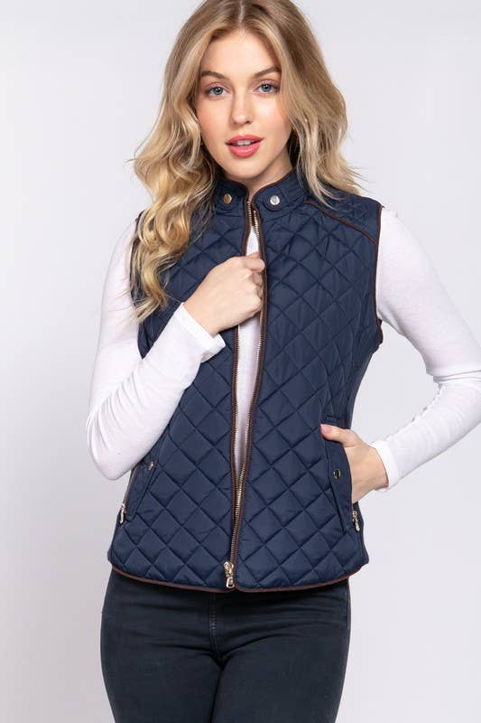 Plus Suede Piping Detail Side Rib Quilted Padding Vest