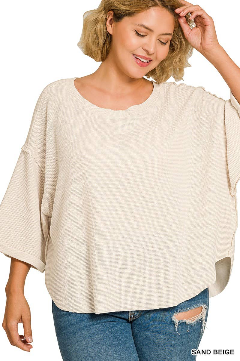 Plus Double Knit Curved Hem Short Sleeve Top