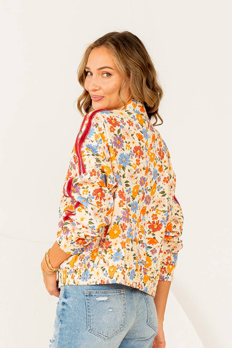 Plus Floral Zip Up Jacket with Side Pockets