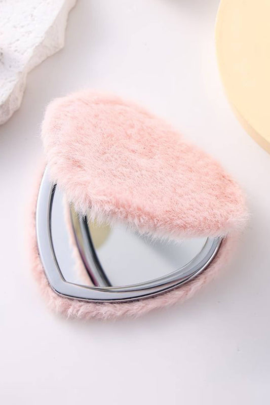 66Heart Shape Double Sides Fluffy Cute Mini Cosmetic Mirror
