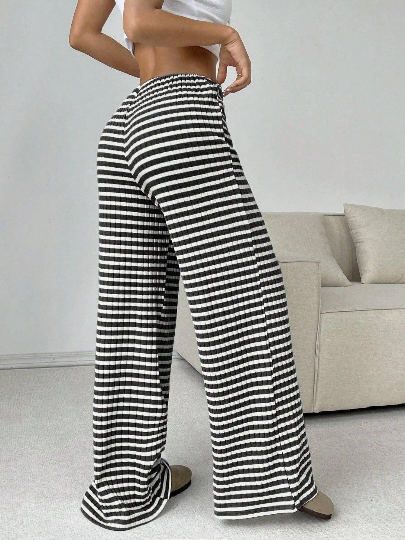 Striped Cotton Lounge Pants with Drawstring Waistband