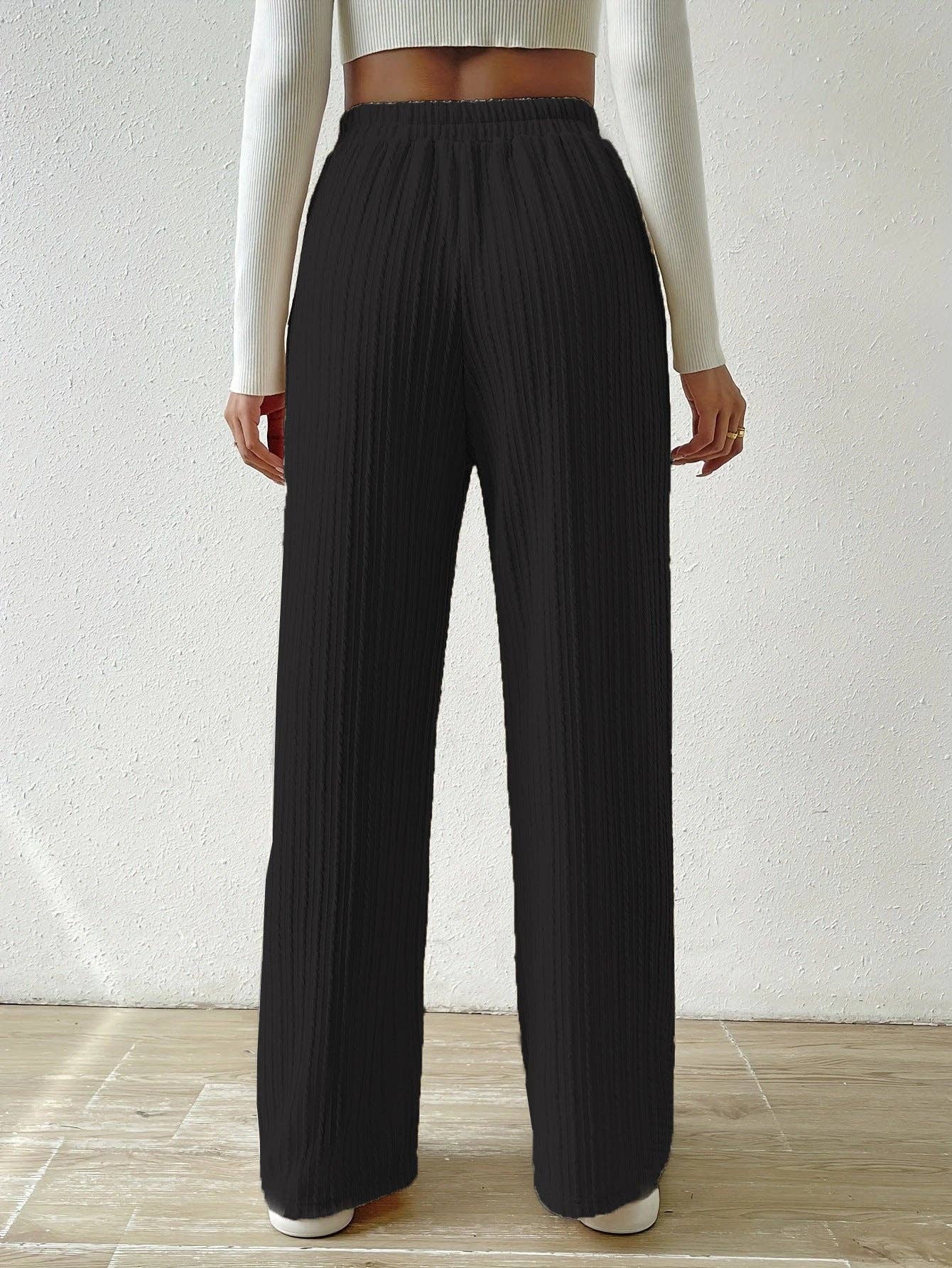 Textured Knit High Waist Wide Leg Lounge Pants