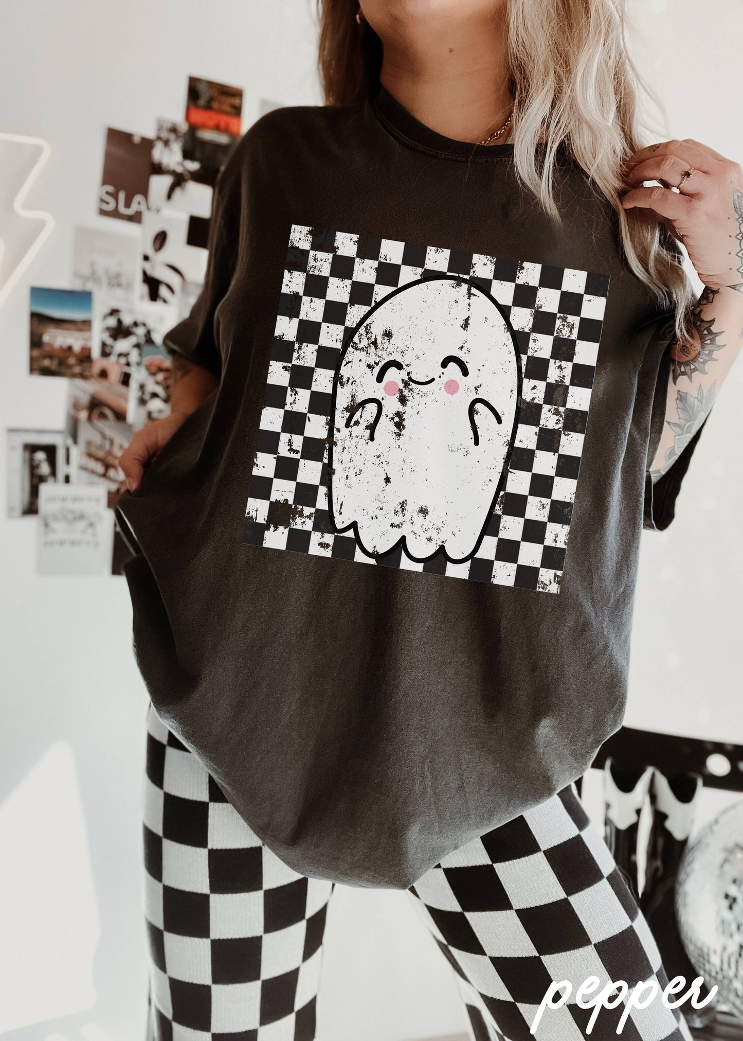 Checkered Ghost Tee *10 Colors (S-3X)