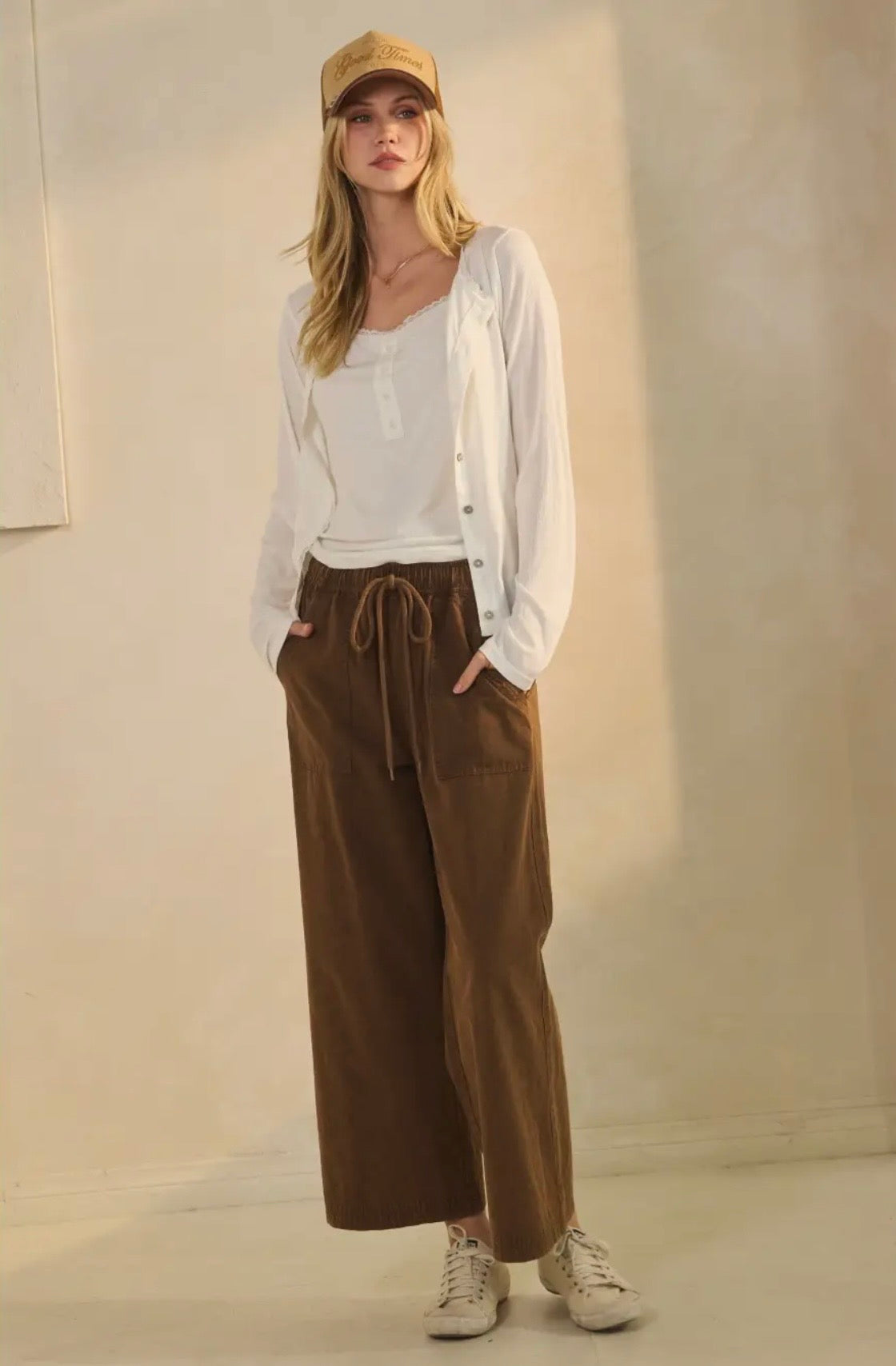 Acid Wash Wide Leg Gold & Chocolate Pants