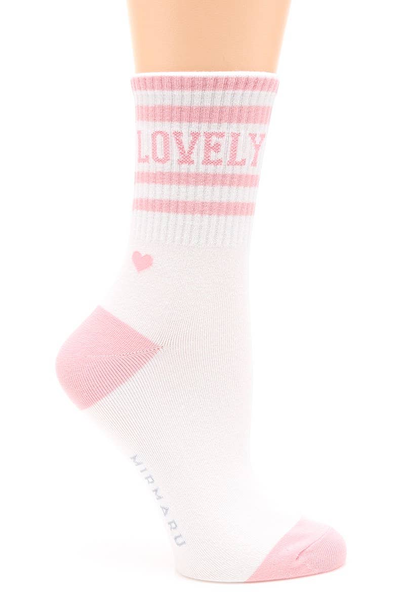 Women's Striped Letter Cotton Blend Crew Socks.