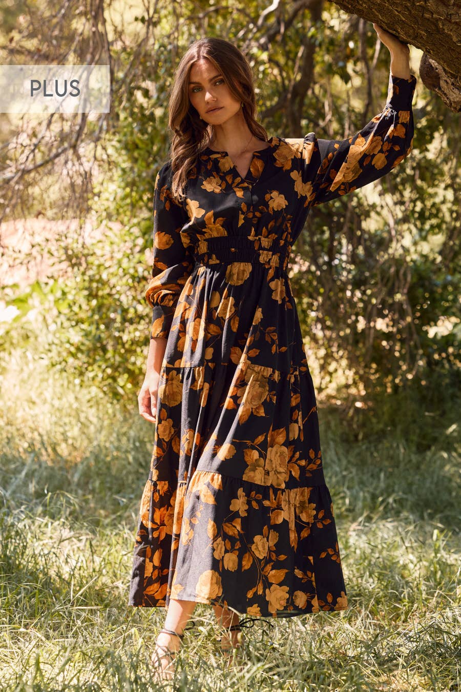 Plus Floral Printed Tiered Maxi Dress