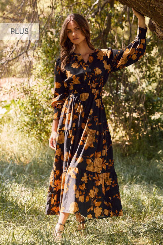 Plus Floral Printed Tiered Maxi Dress