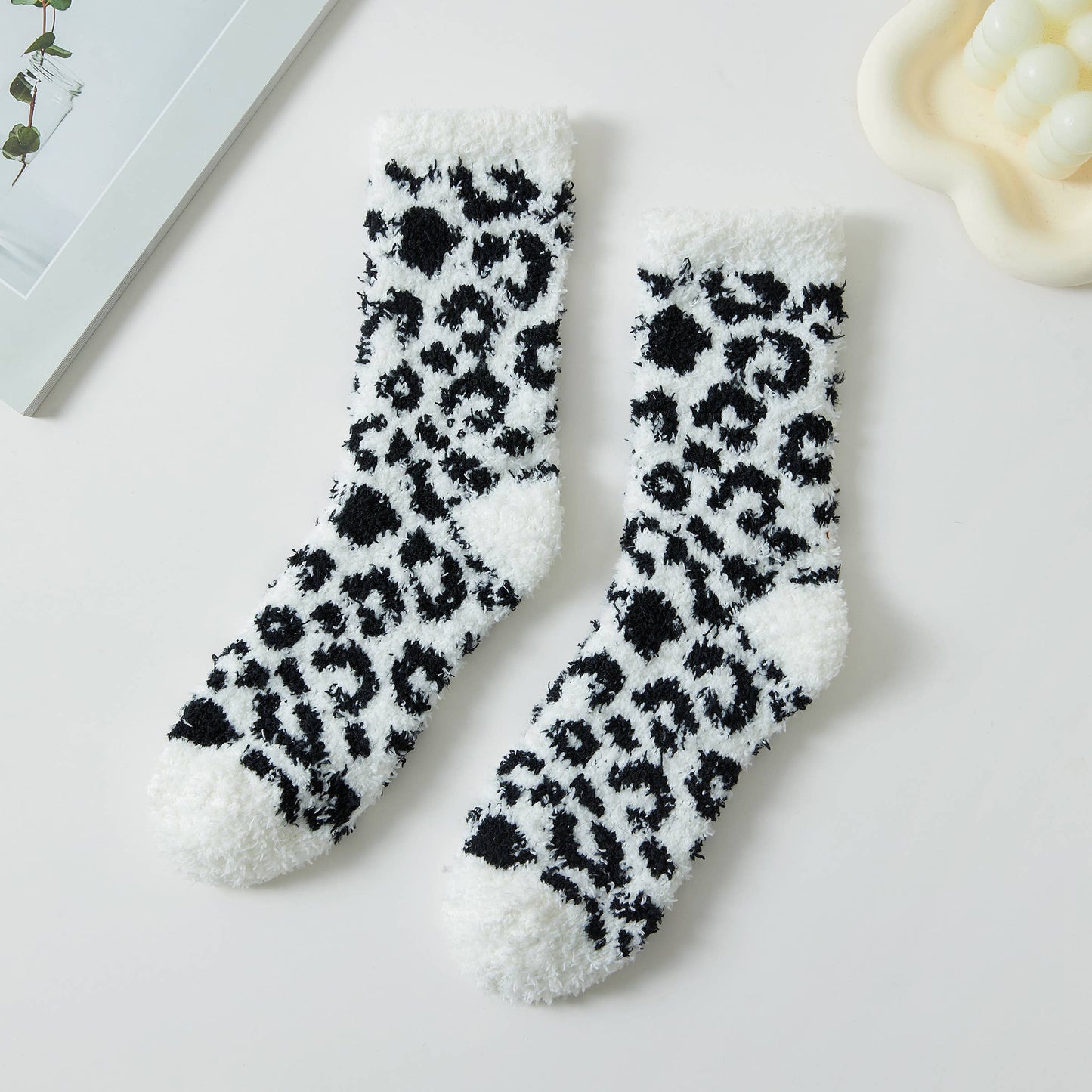 Leopard Pattern Fuzzy Sleep Socks