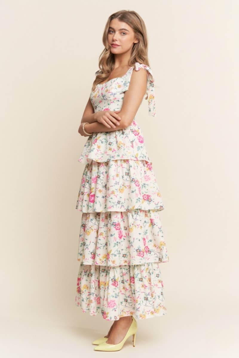 FLORAL PRINT TIERED MAXI DRESS