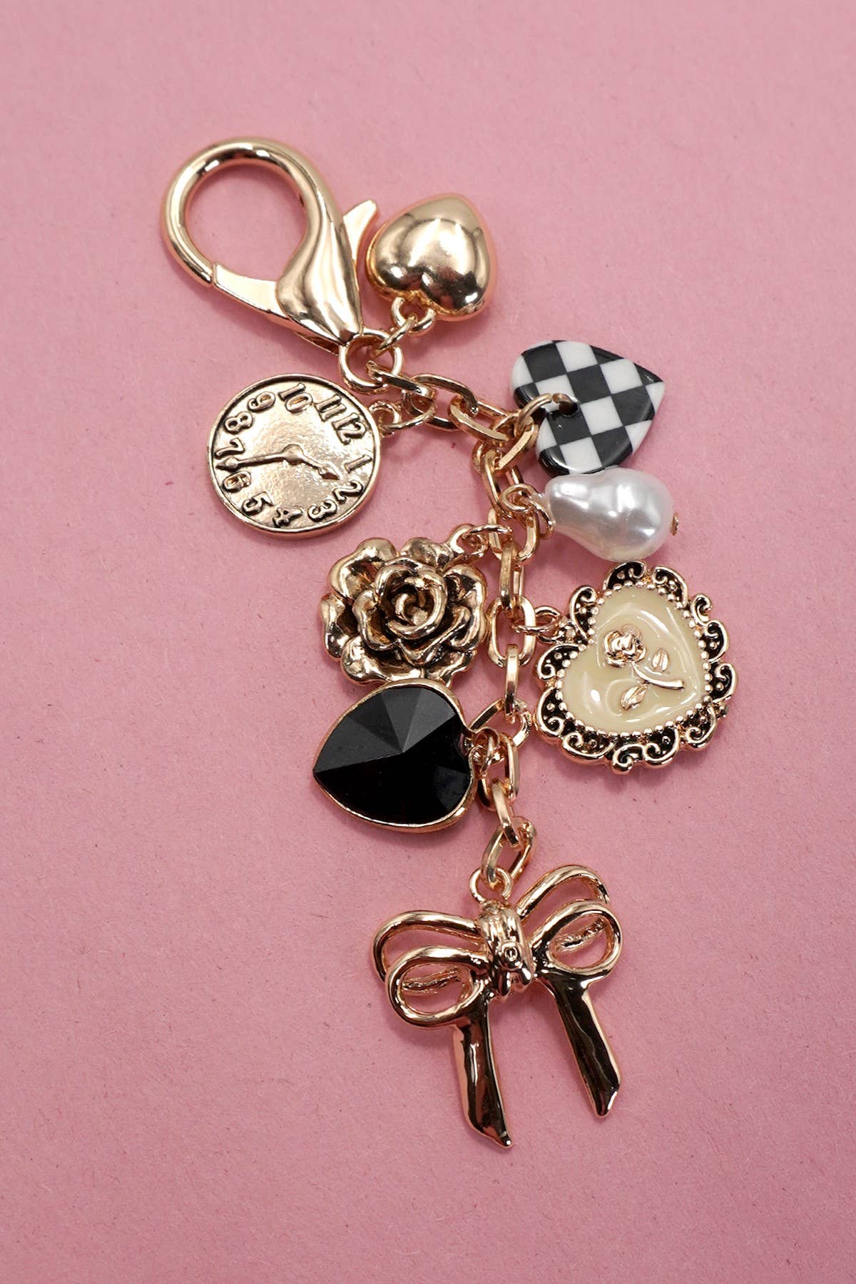 BOW CHECKER HEART FLOWER BAG CHARM | 80K049
