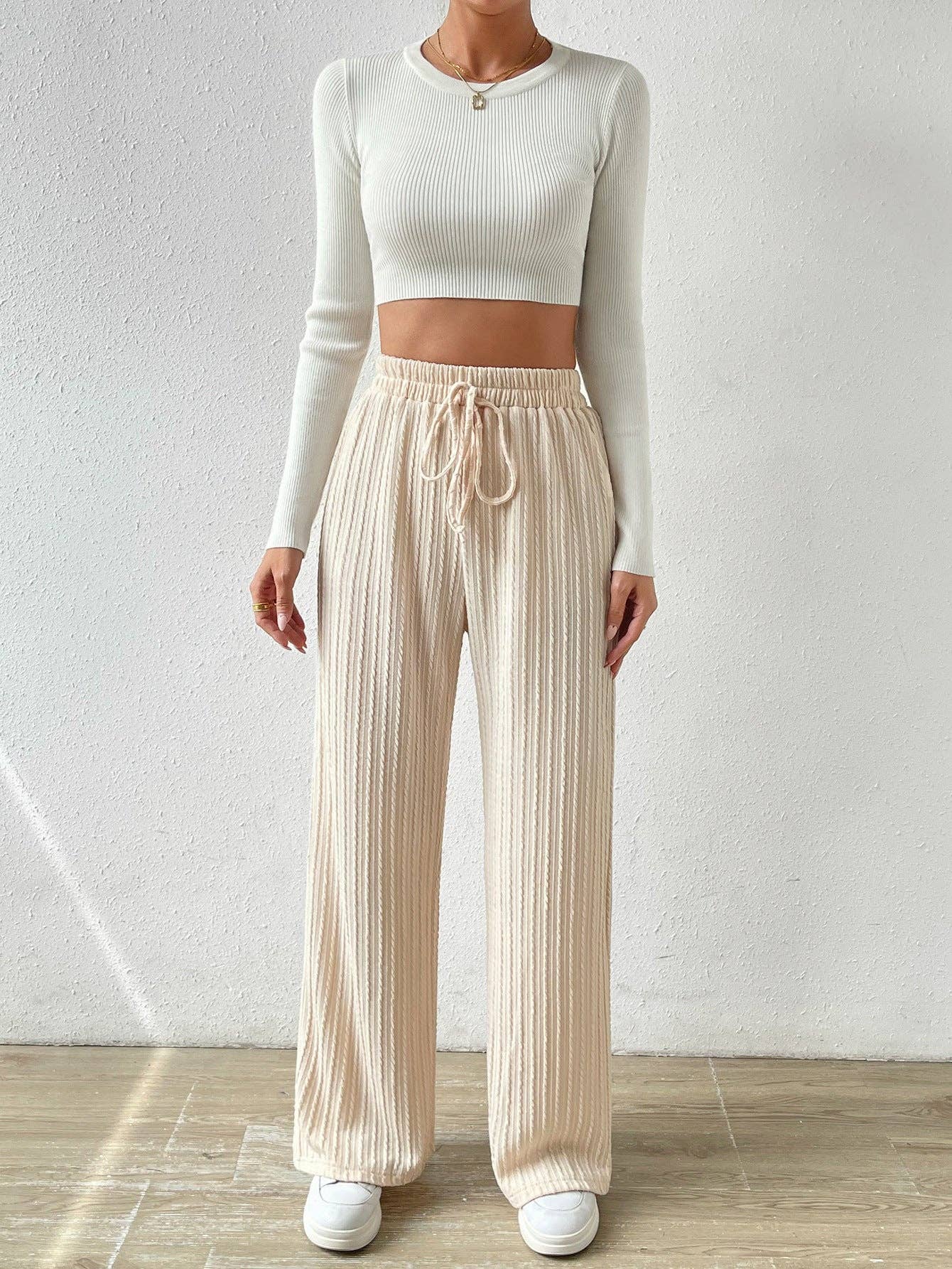 Textured Knit High Waist Wide Leg Lounge Pants