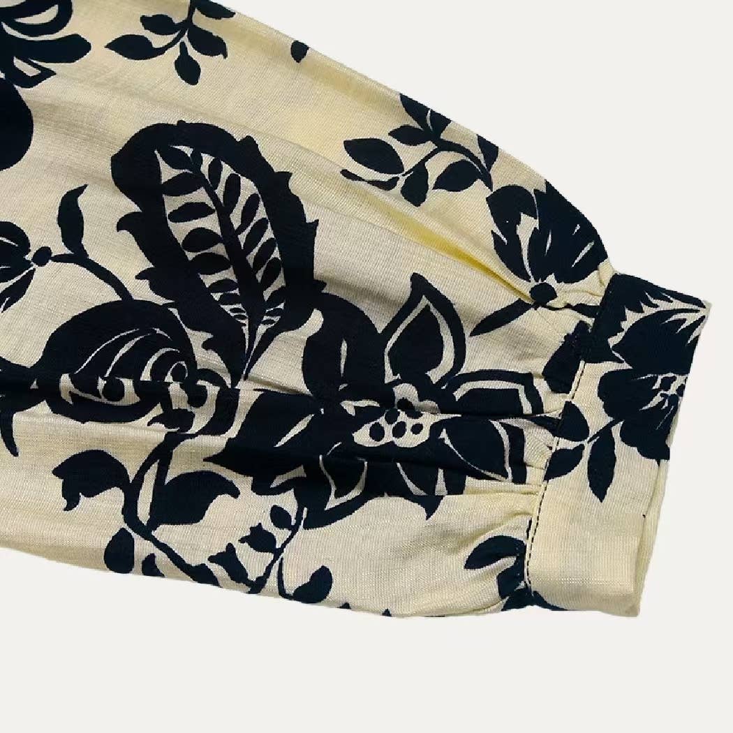 Trendy Floral Print V Neck Long Sleeve Top