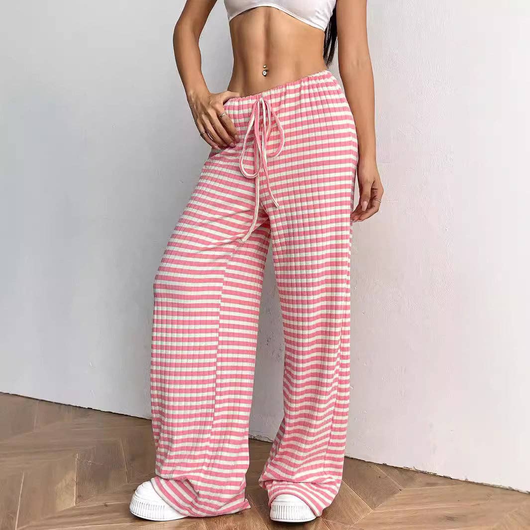 Striped Cotton Lounge Pants with Drawstring Waistband