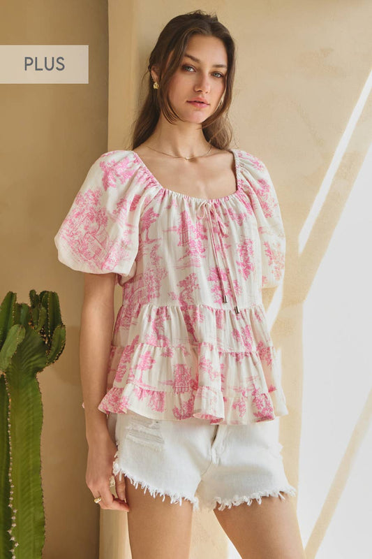 Plus Toi De Paris Printed Tired Blouse