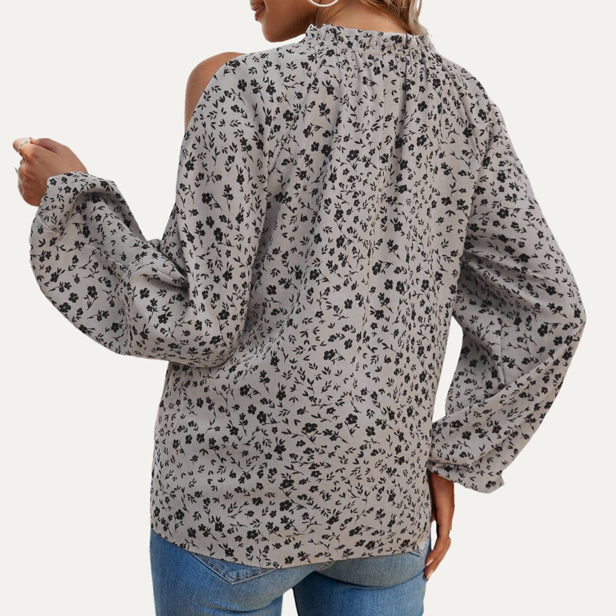 Sweetness Floral Print Cold-Shoulder Long Sleeve Top