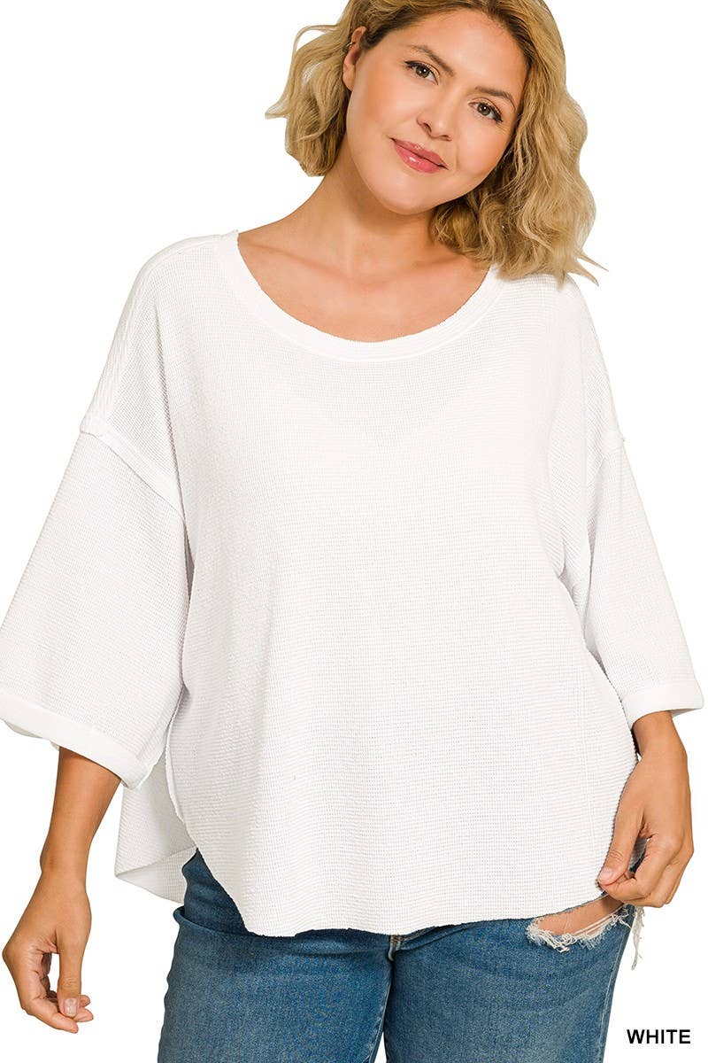 Plus Double Knit Curved Hem Short Sleeve Top
