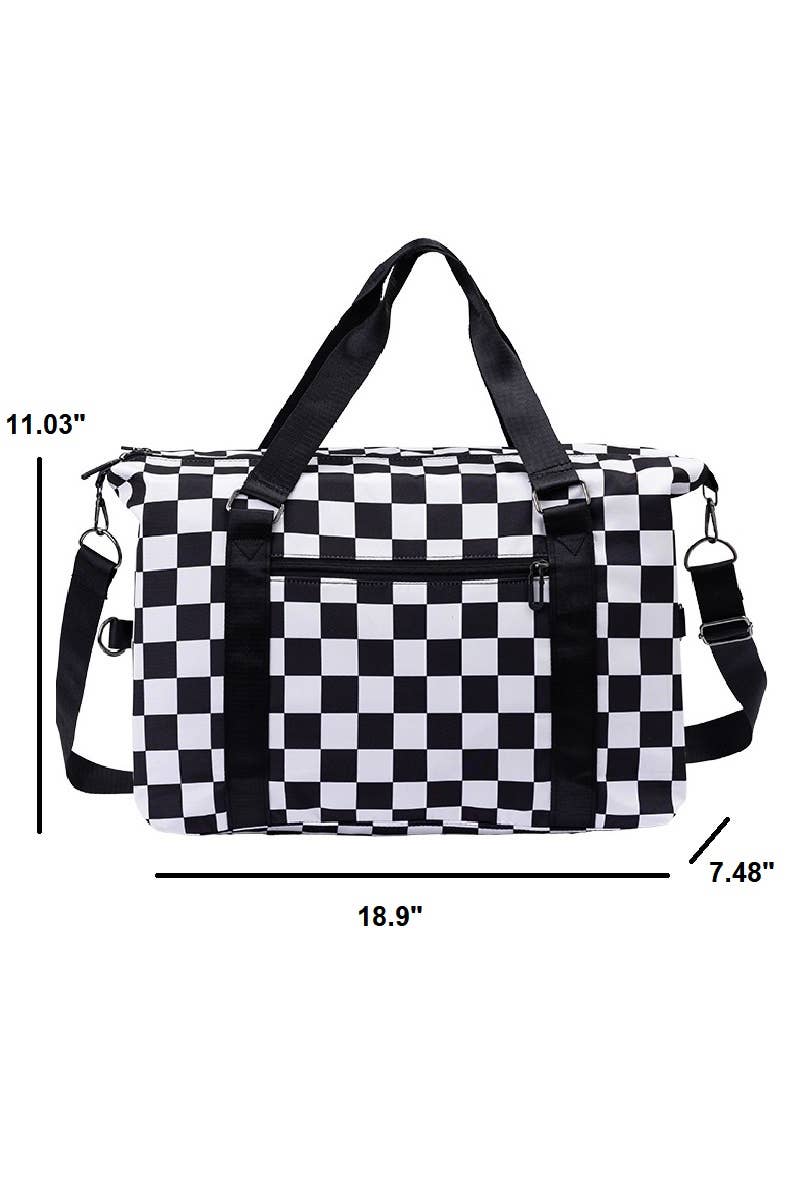 `.Large Capacity Checkered Travel Duffle Bag With Sho
