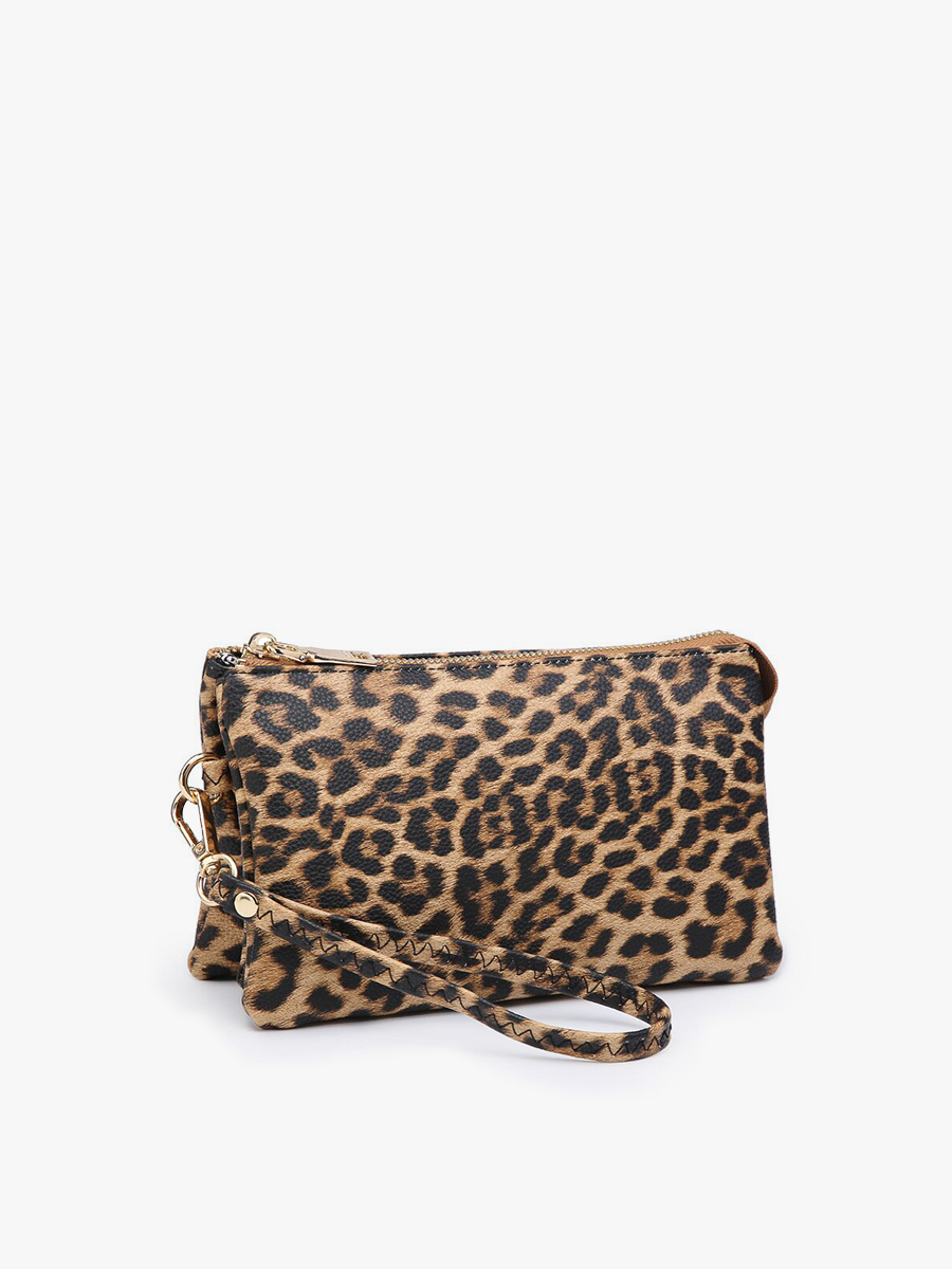M013LP Riley Leopard 3 Compartment Crossbody/Wristlet