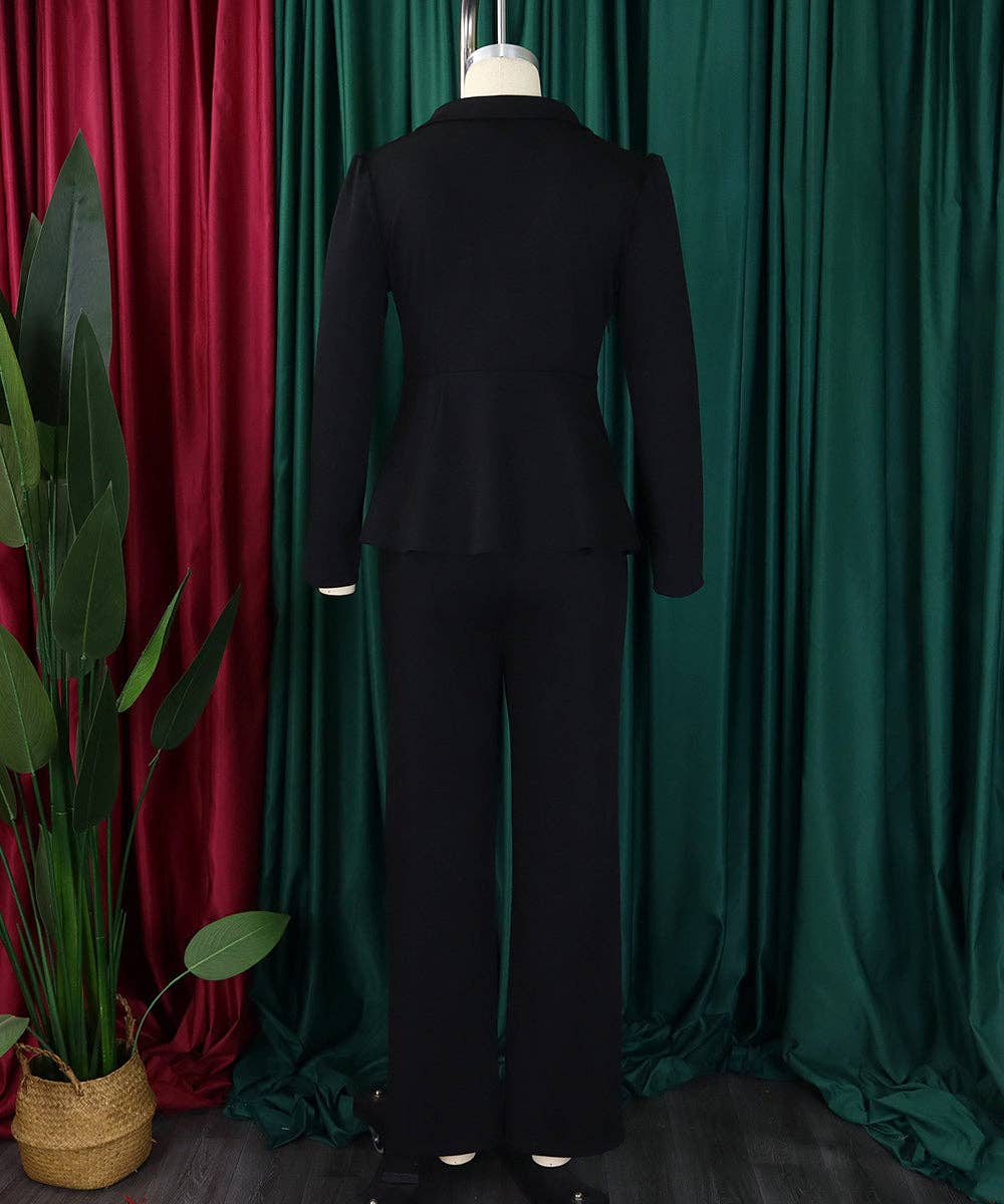 Ruffled Sleeve Wide-Leg Trouser Set