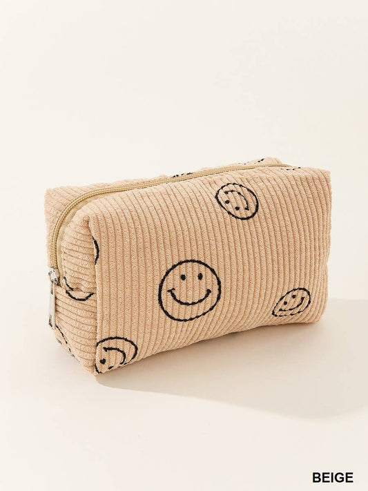,.SI-25602 Smiley Face Corduroy Cosmetic Pouch Bag