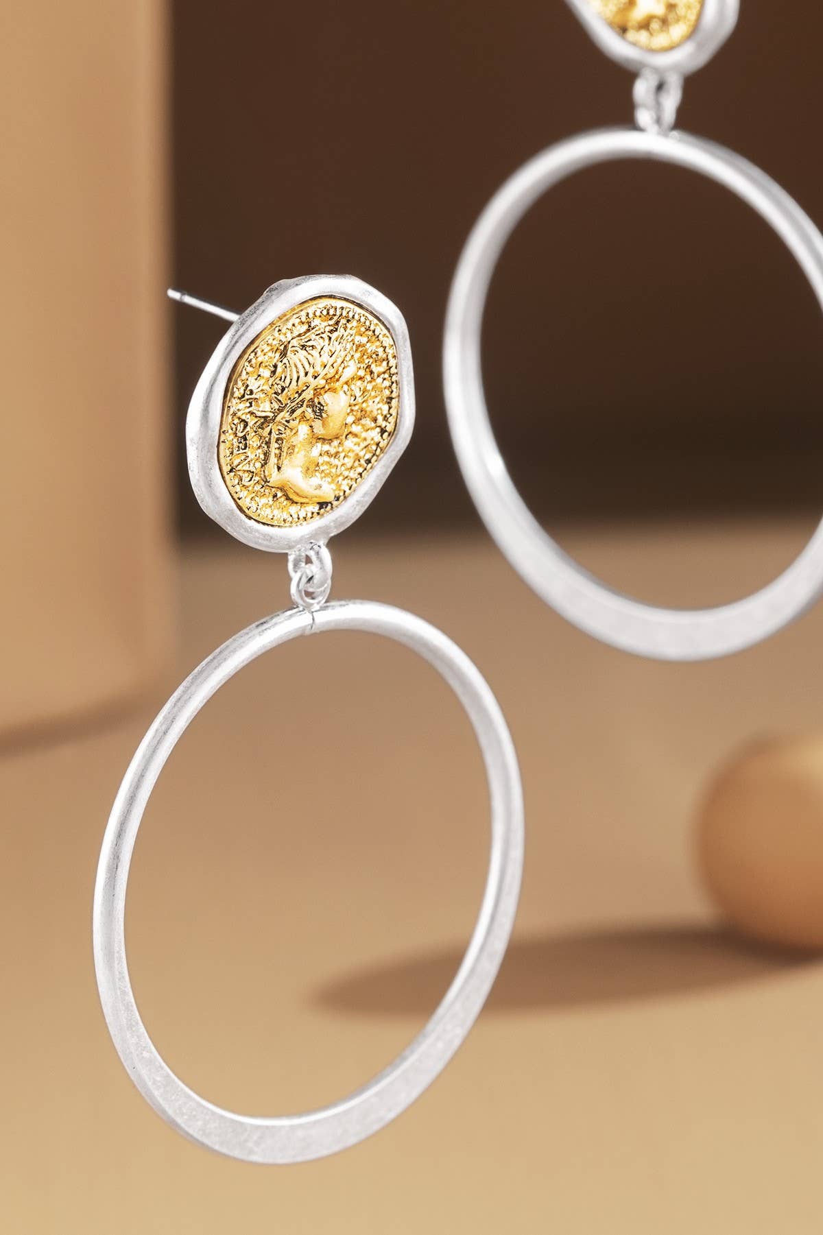 Roman Coin post and Hoop Earrings