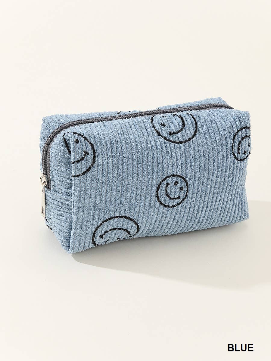 ,.SI-25602 Smiley Face Corduroy Cosmetic Pouch Bag