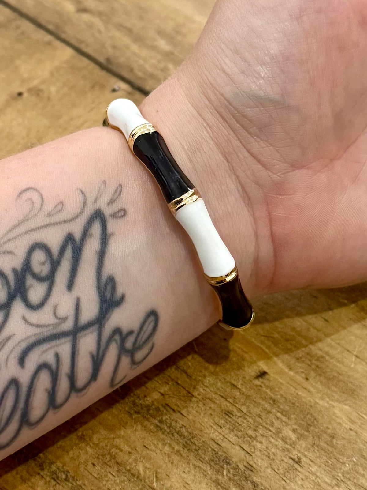 Black,White Gold Bamboo Style Bracelet