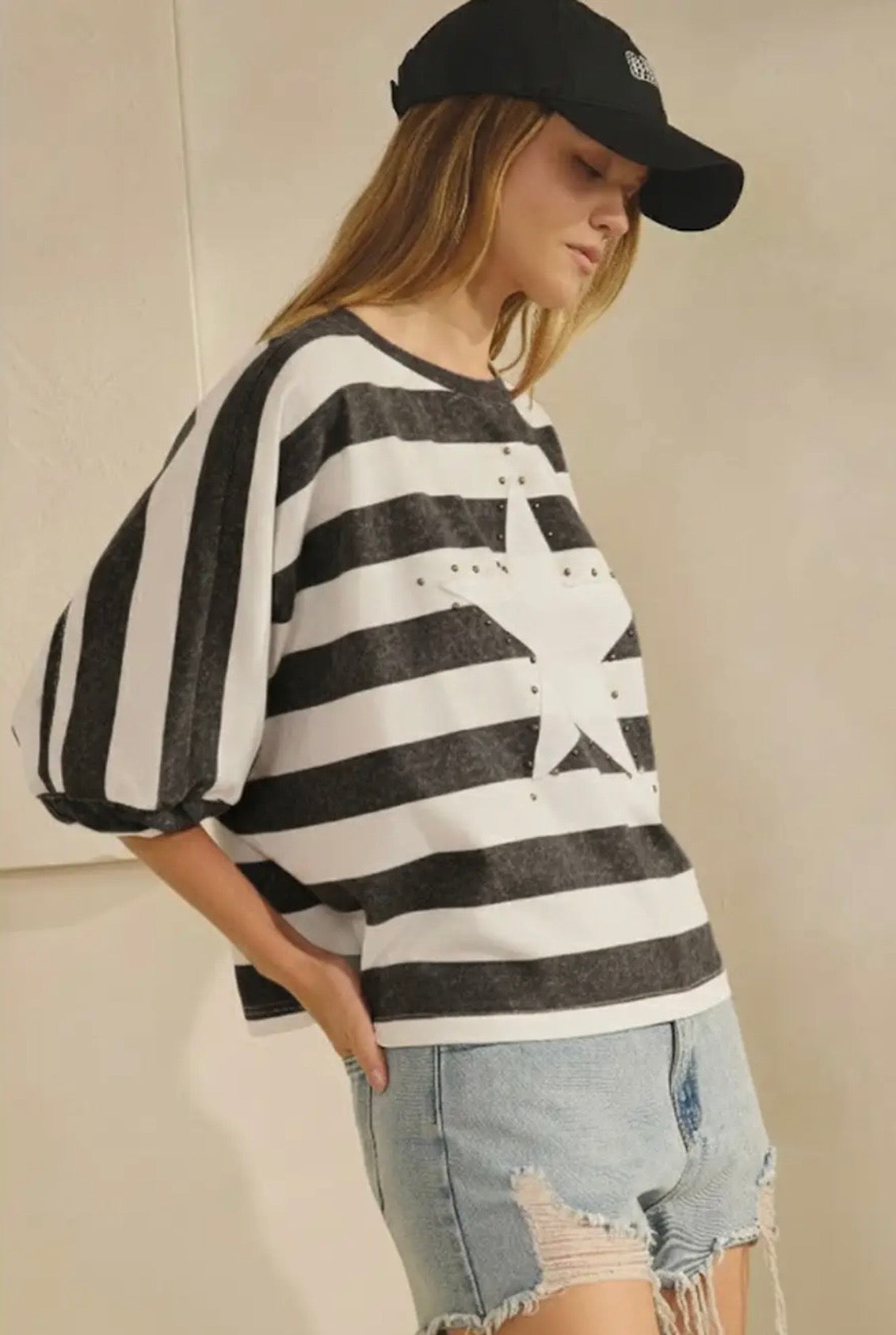 Stripe-Star Oversized Top