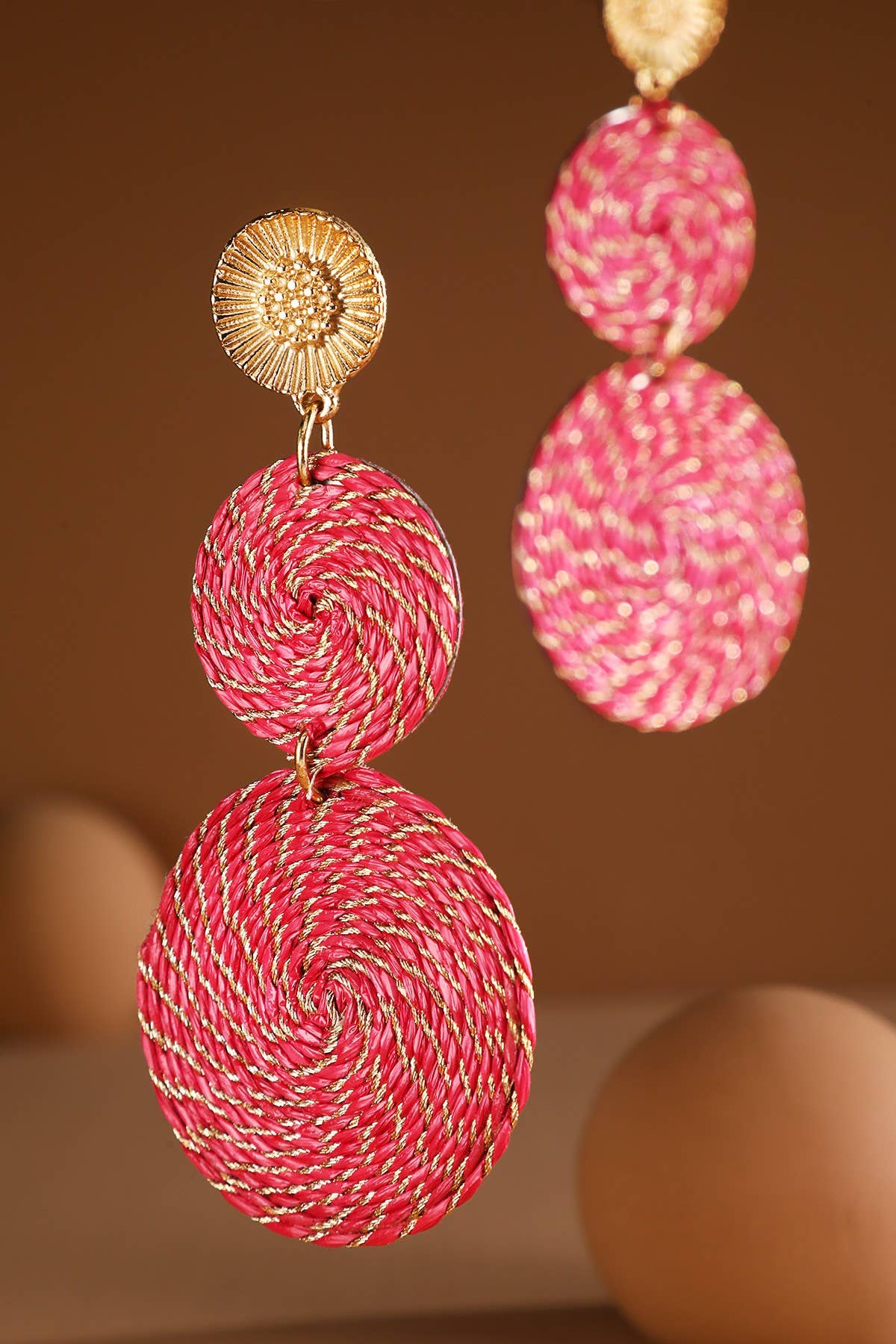 Thread Double Round Drop Earring