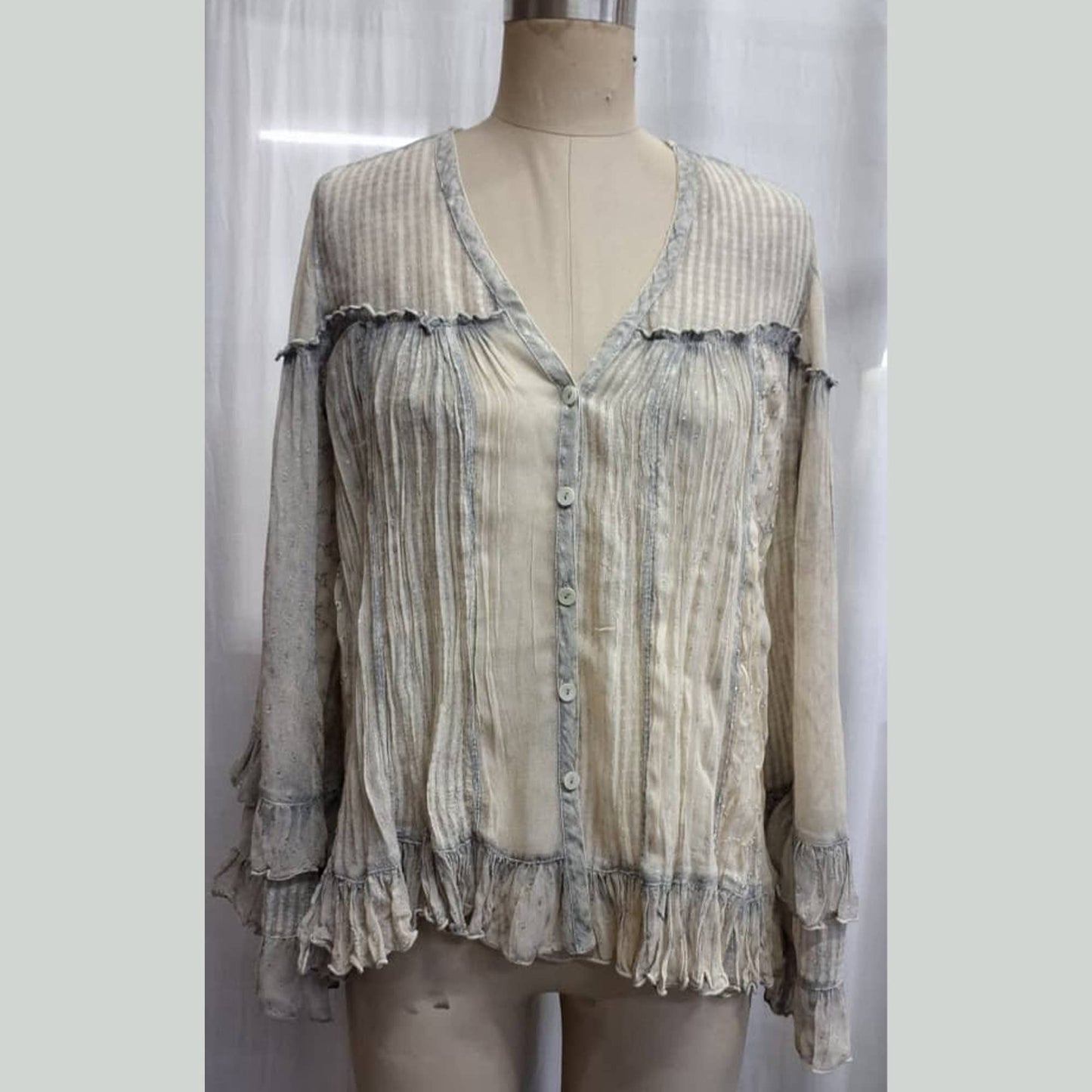 Dreamy Sheer V-Neck Ruffled Button-Front Top