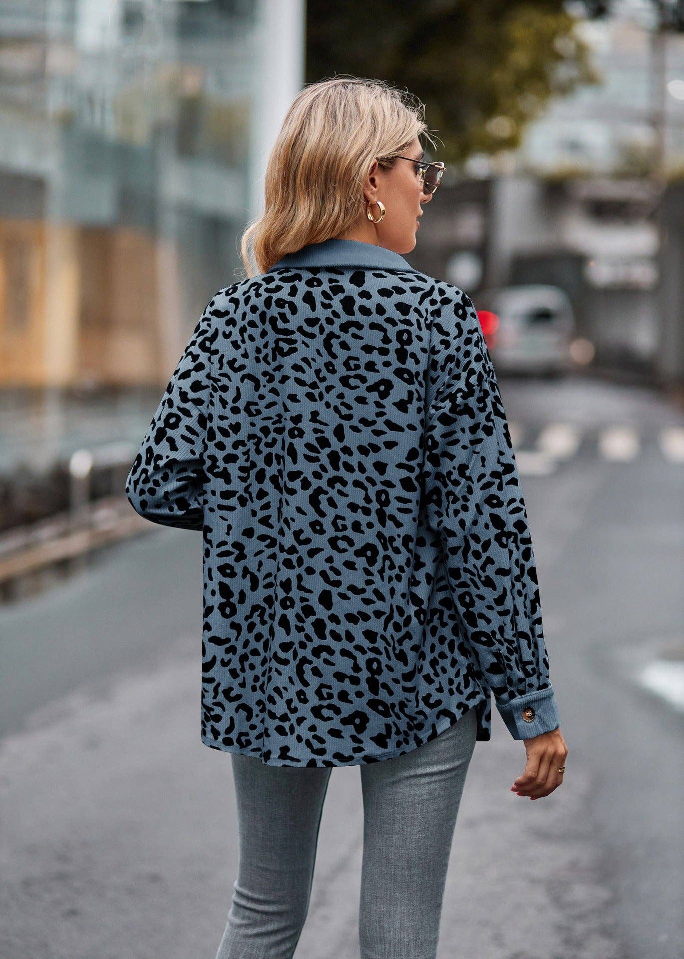 Leopard Corduroy Shirt Jacket - Button Down Oversized Fit