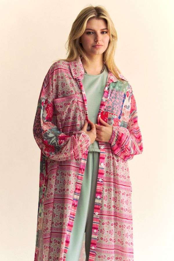 PLUS BUTTON FRONT MAXI SHIRT COVER-UP TOP