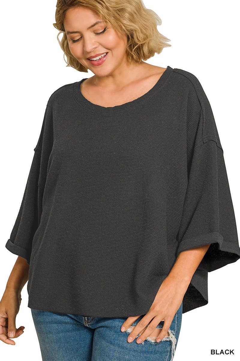 Plus Double Knit Curved Hem Short Sleeve Top