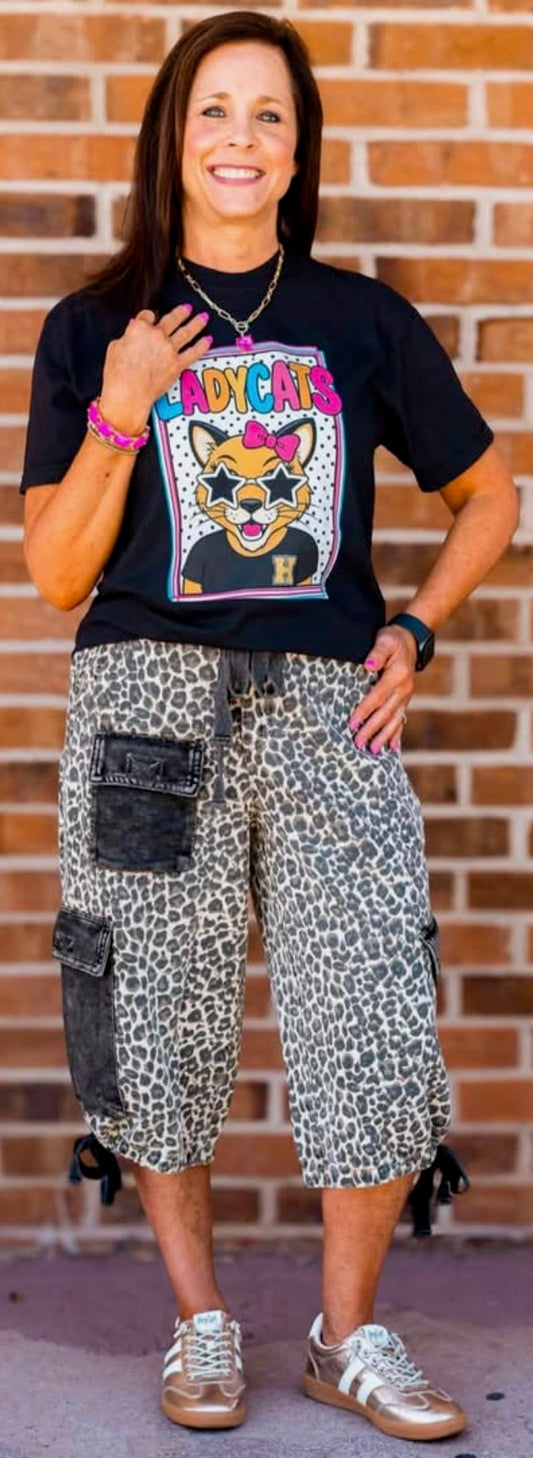 Washed Cheetah Print Cargo Shorts