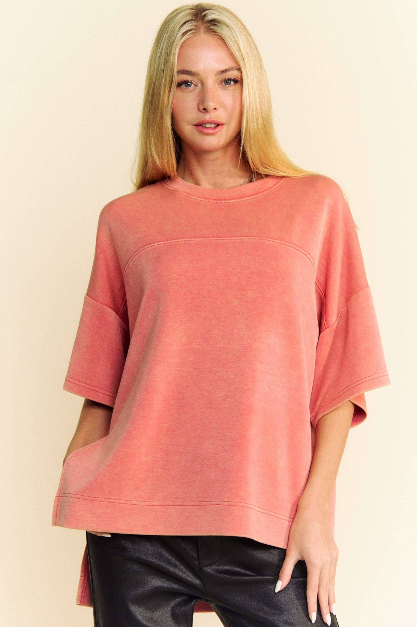 WASHED CREW NECK DROPPED DOLMAN SLEEVES TOP