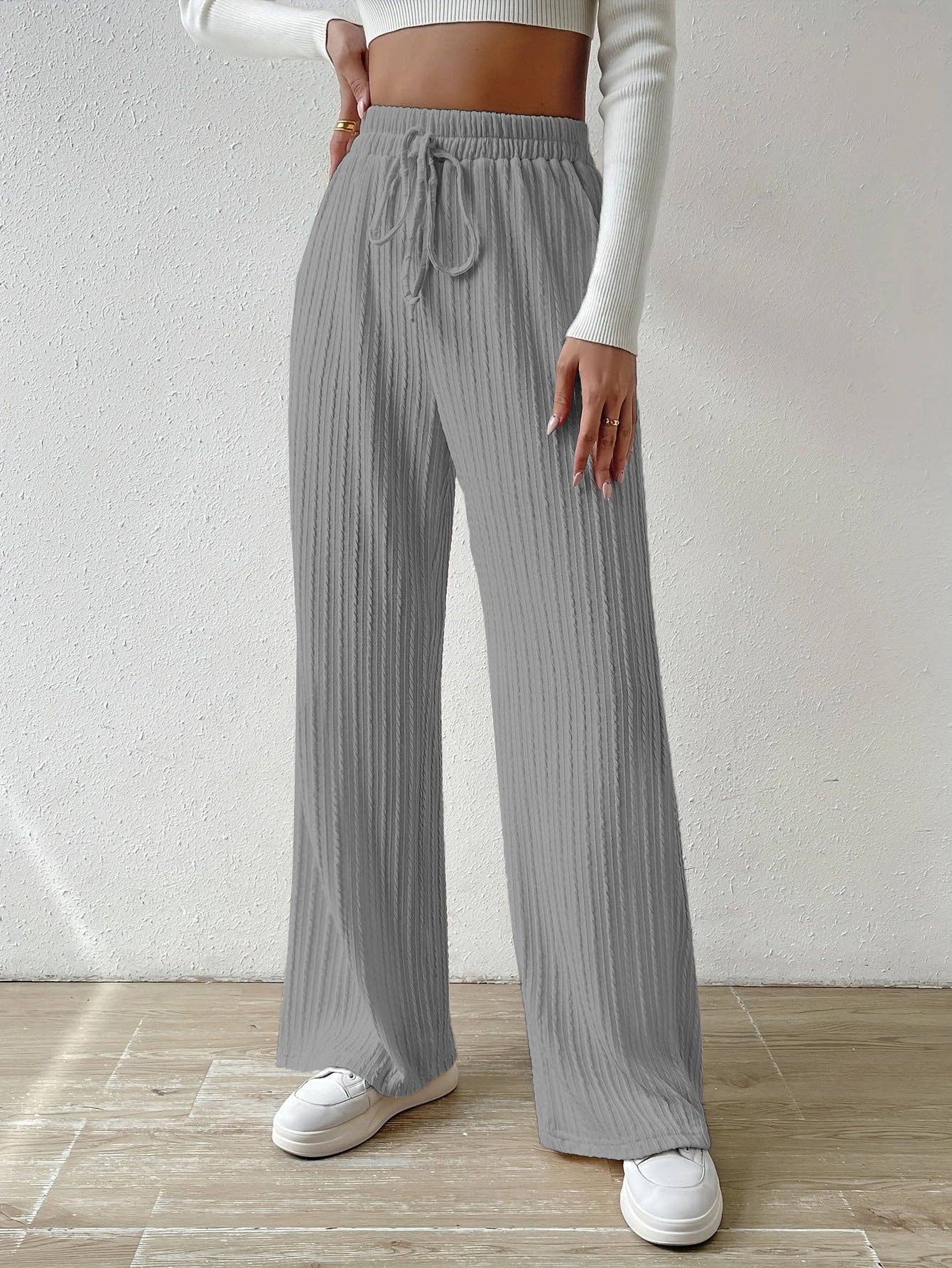 Textured Knit High Waist Wide Leg Lounge Pants