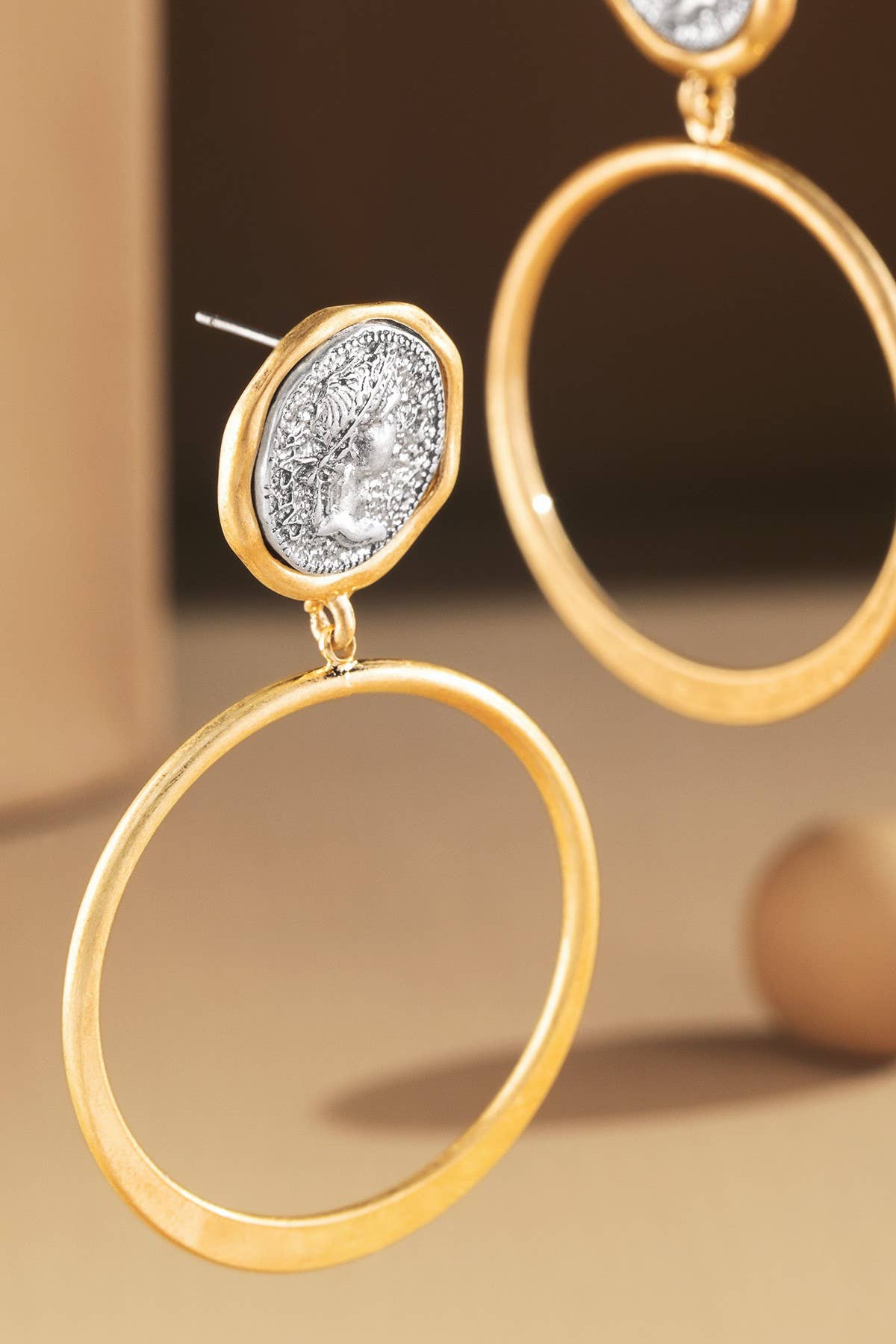 Roman Coin post and Hoop Earrings