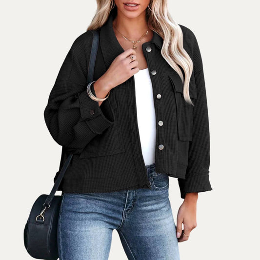 Button-Up Long Sleeve Cropped Jacket