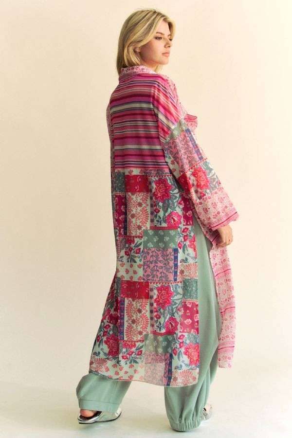 PLUS BUTTON FRONT MAXI SHIRT COVER-UP TOP