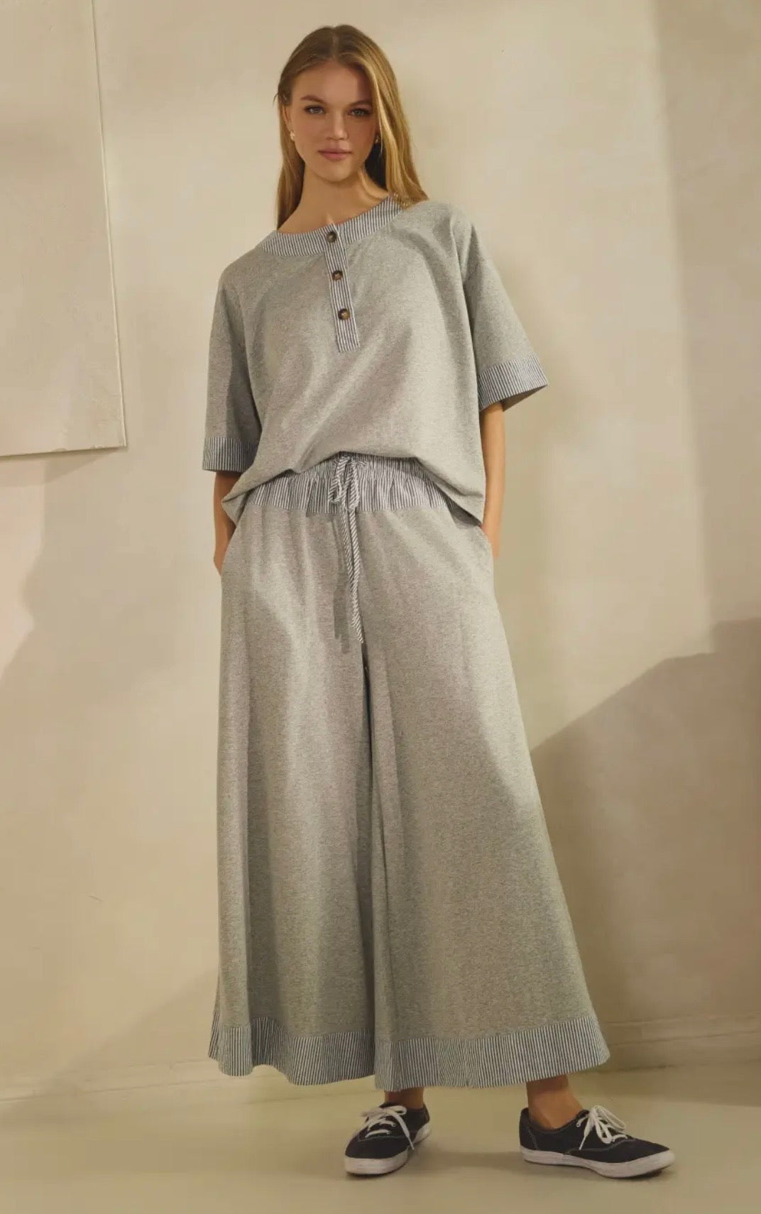 Contrast Trim Henley Set