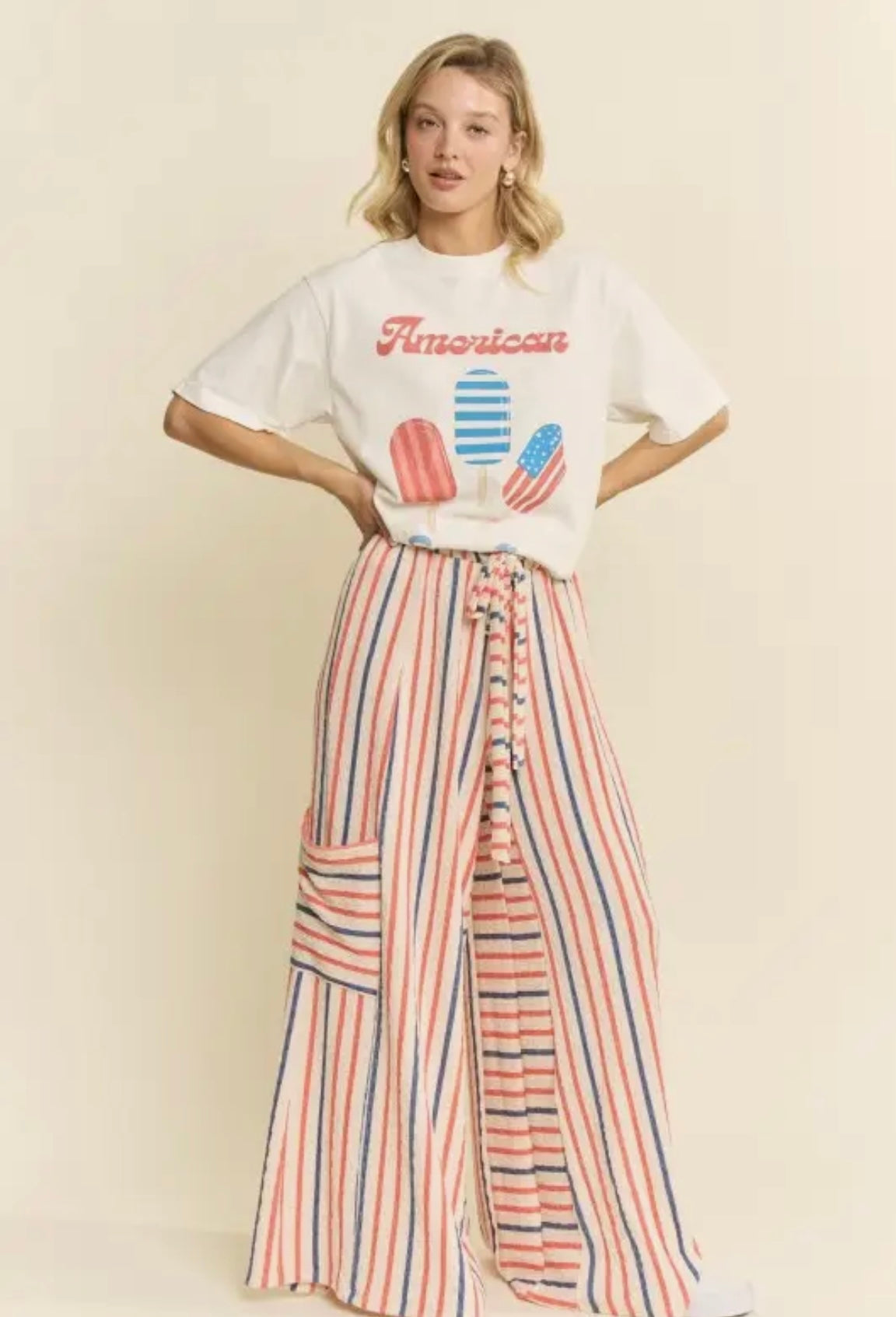 Red/Blue Stripe Wide Leg Pants
