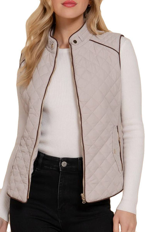 Plus Suede Piping Detail Side Rib Quilted Padding Vest