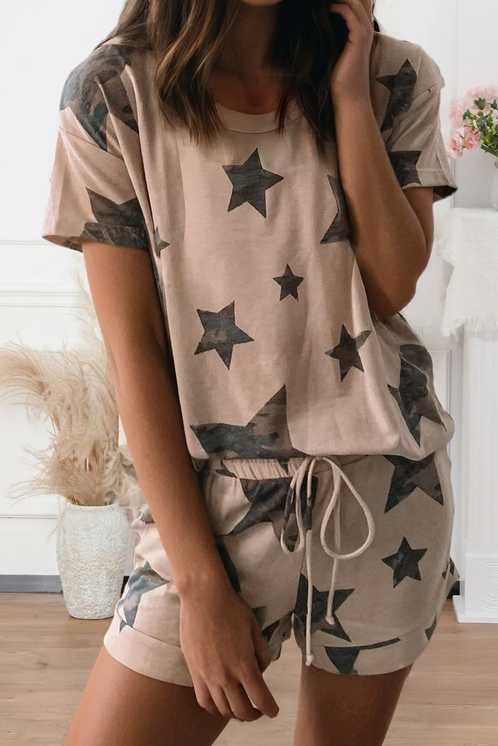 LDC Star Print Short-Sleeve  Casual Loungewear Set