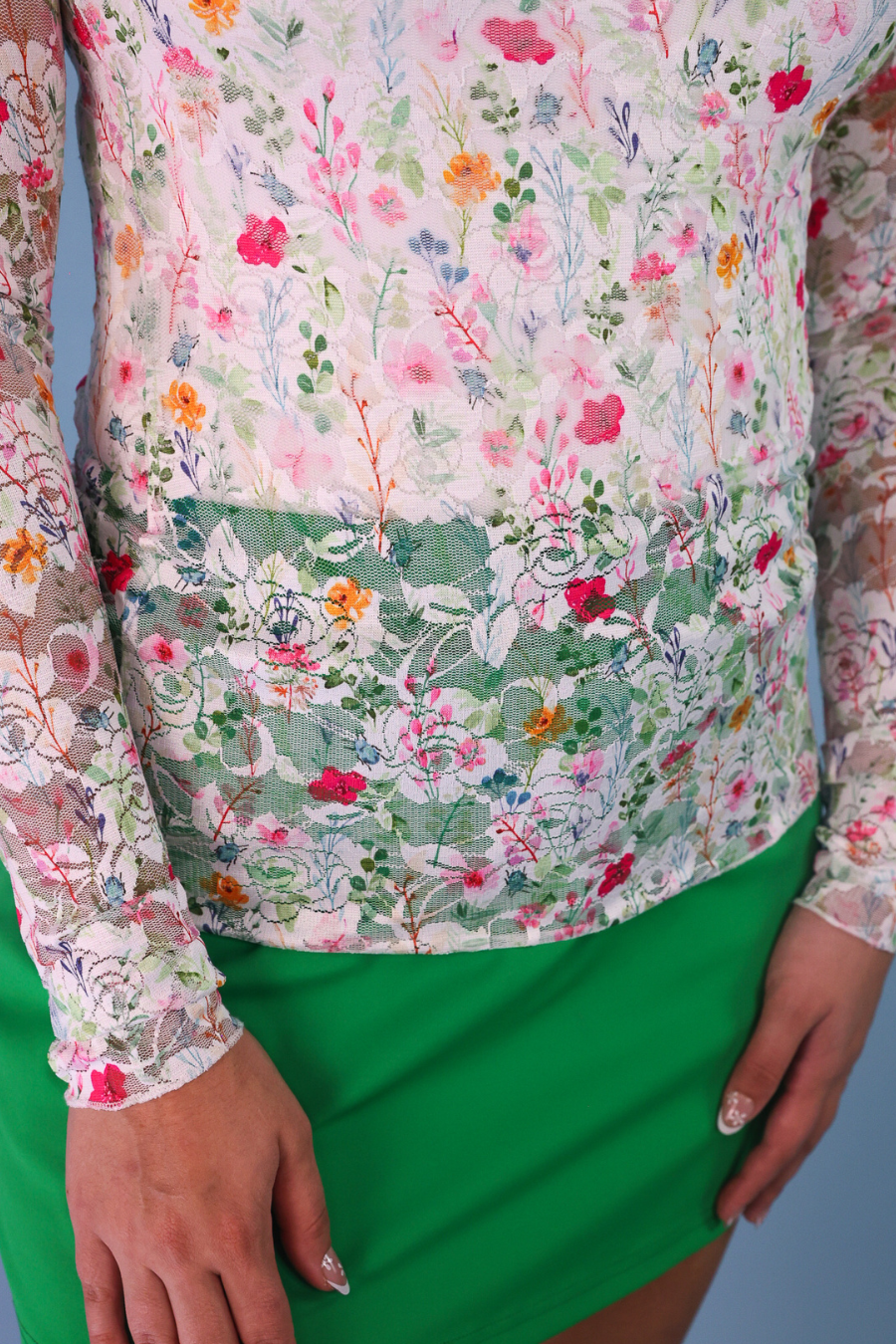 Kylie Lace Mesh Top- Spring Happy Blooms