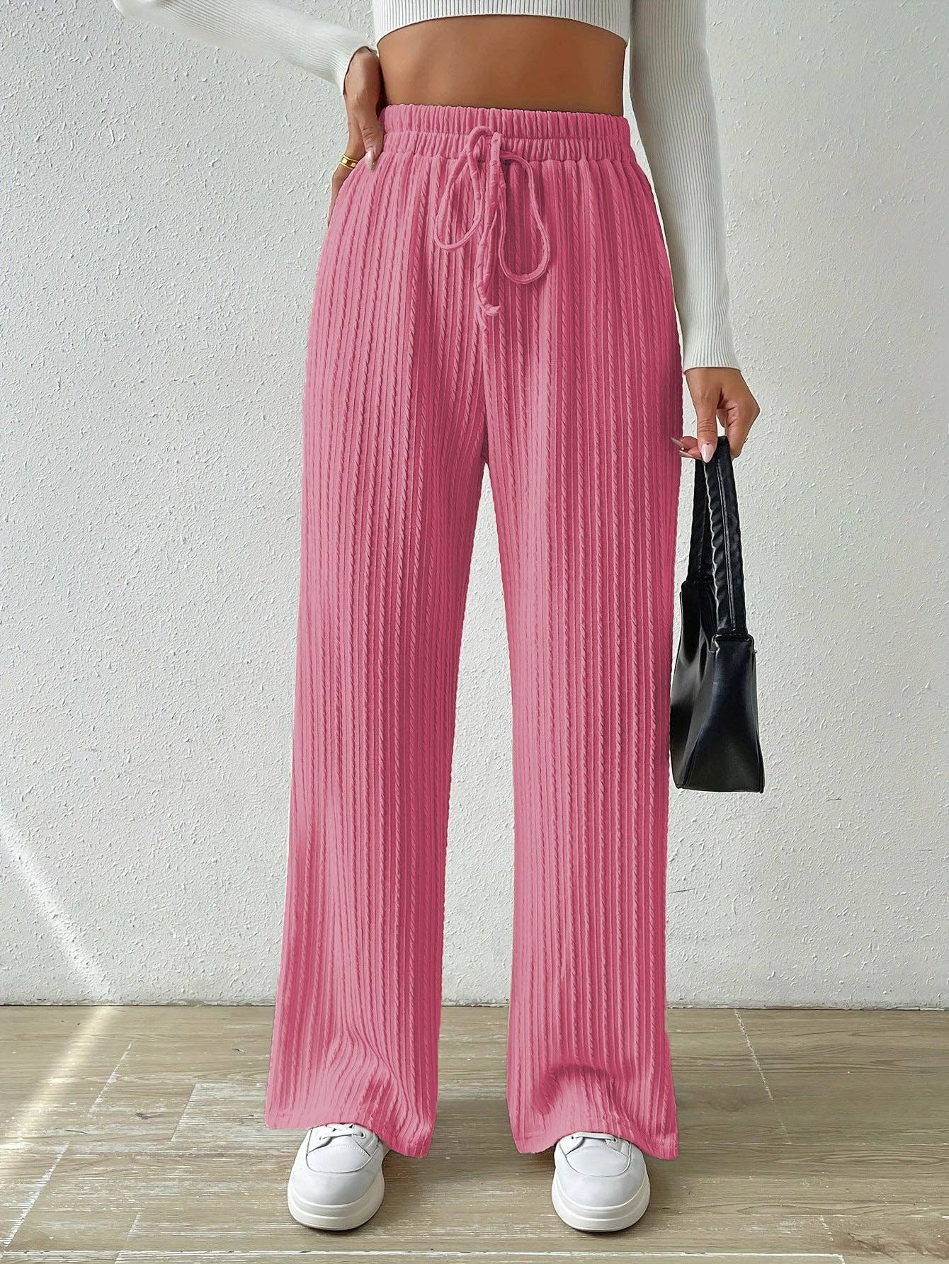 Textured Knit High Waist Wide Leg Lounge Pants