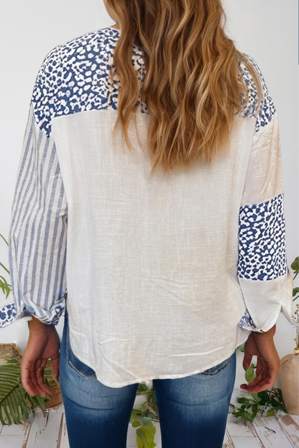 Leopard Striped Western Patchwork Button-up Shirt (S-4X)