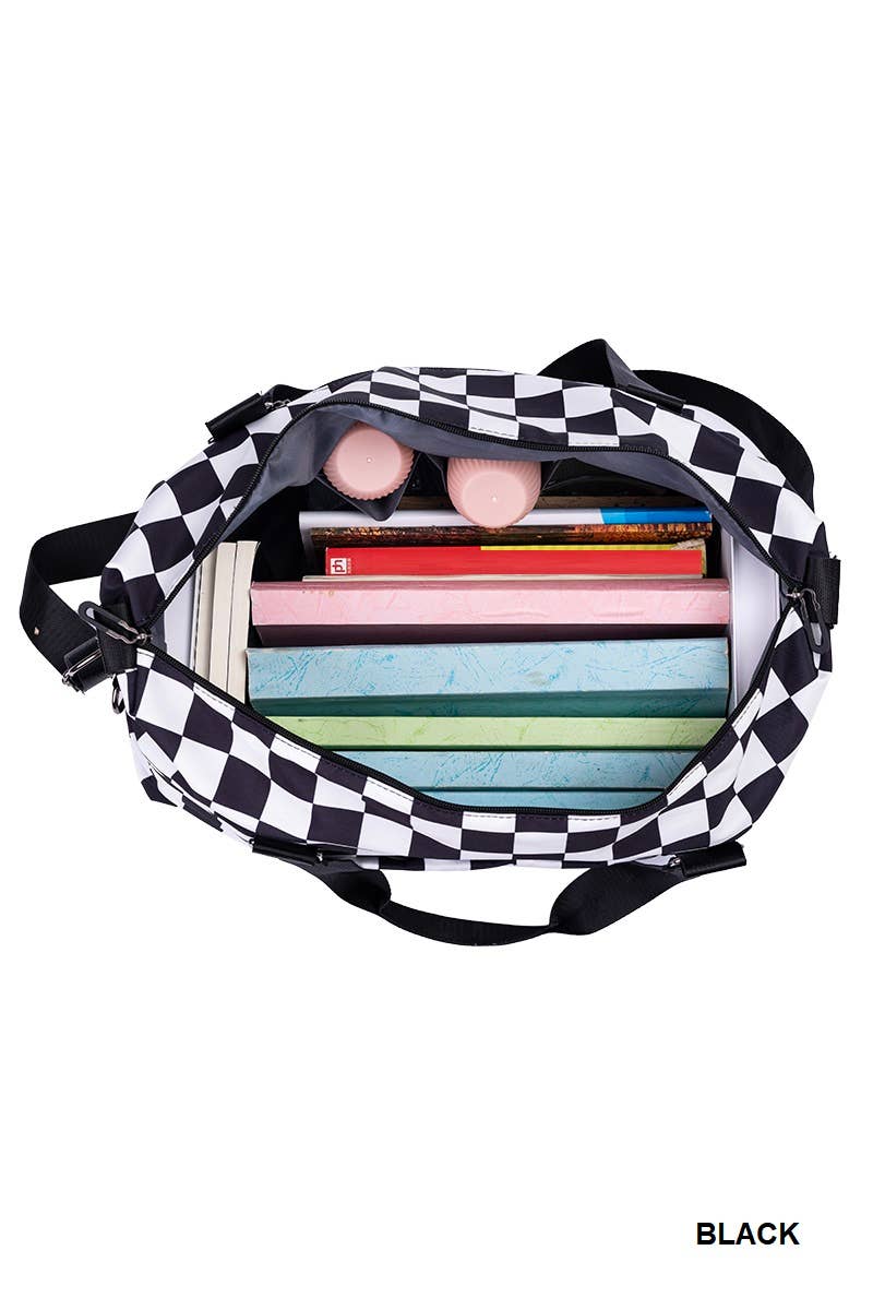 `.Large Capacity Checkered Travel Duffle Bag With Sho