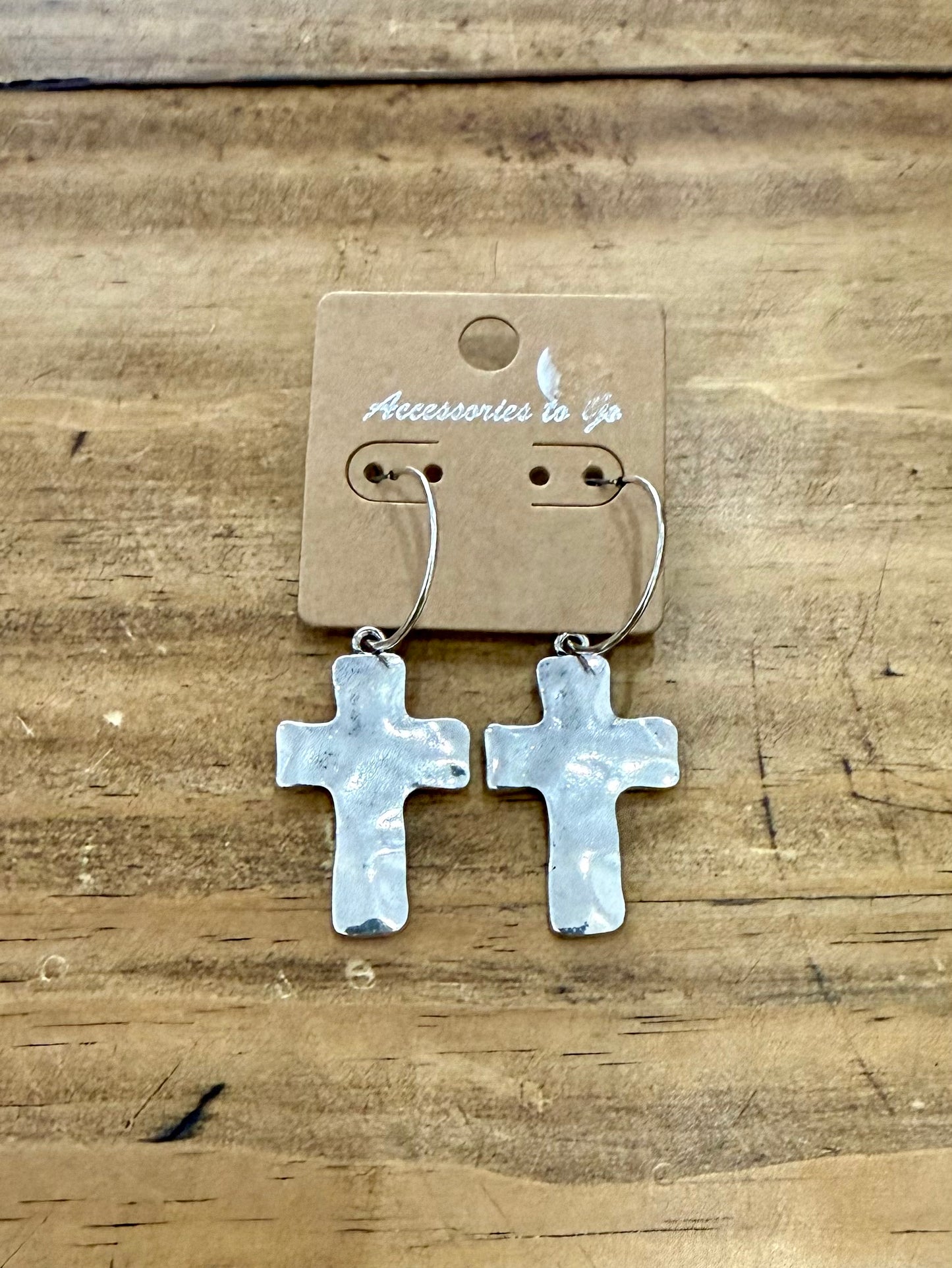 Hammered cross earrings