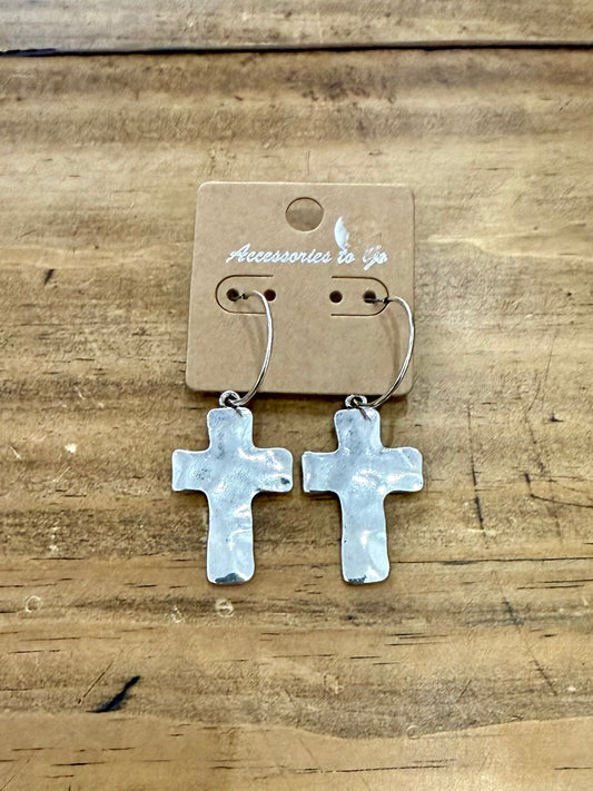 Hammered cross earrings